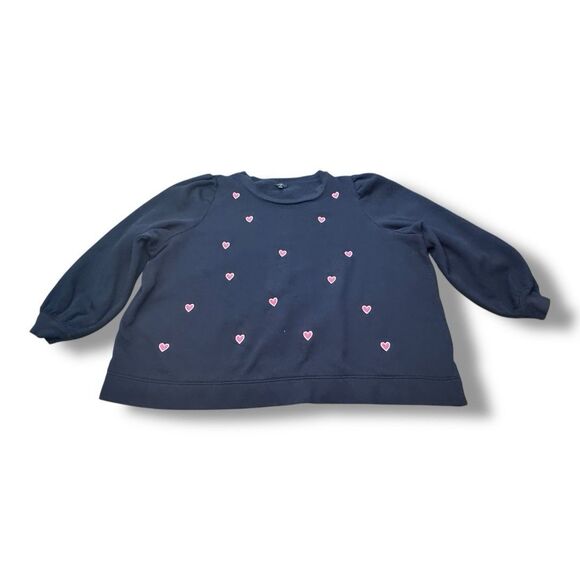 Talbots Plus Navy Blue Embroidered Crewneck Sweatshirt Pink Hearts Women’s Sz 3X - Picture 1 of 10